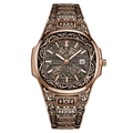 Rose gold men's watch with intricate Middle Eastern carvings and Arabic dial pattern - Rose Gold
