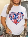 Camiseta blanca de manga corta con diseño de corazón patriótico USA para hombre y mujer - XS / Blanco