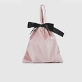 Pink velvet drawstring jewelry pouch with elegant black ribbon bow tie closure - Pink Small - Plain / 17.5x18cm