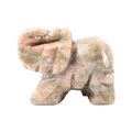 Handcrafted natural pink and green elephant figurine carved from polished crystal stone - Chinese Unakite / 1.5 Inches