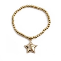 Elegante vergulde kralenarmband met ster en maan hanger voorzien van kleine zirkonia steentjes - Goud