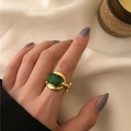 Minimalist ring with large emerald-cut green stone and elegant 18K gold plated finish - JZ9000 Gold Emerald Cut Green Gemstone Ring