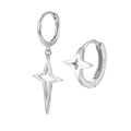 Silver S925 sterling silver four-point star hoop earrings with minimalist pendants - Asymmetric Combination / White Gold / Silver