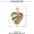 Leaf pendant specifications showing 27mm height and 18mm width in stainless steel - Leaf - Abalone Shell (YE756-2)