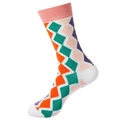 Damen-Socken mit buntem Karo-Muster in Orange, Grün und Pink in Wadenlänge - 1075-Orange Grün Argyle