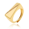 Adjustable gold plated ring featuring a minimalist diagonal line of micro-set cubic zirconia - Adjustable Open / Simple Slanted Band Style (J1485)