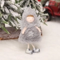 Grey plush Christmas angel doll ornament with silver wings and star on Xmas tree - Grey Angel Pendant / Gray