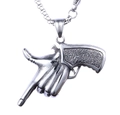 Vintage silver pistol hand gesture pendant necklace in polished stainless steel - Creative Finger Gun Pendant (B0702)