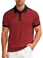 Polo da uomo slim fit rosso scuro con colletto a contrasto nero e strisce sulle spalle - S / Borgogna