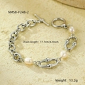 Dettaglio del bracciale a catena in metallo perlato con chiusura a T e finitura argento - Bracciale Color Acciaio (NMSB-F248-2)