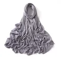 Detail of soft grey mercerized cotton jersey hijab with elegant draped folds and fine stitching - Medium Grey (#38)