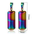 Rainbow stainless steel capsule pendant showing dimensions of 33mm height and 9mm width - Iridescent