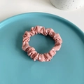 Pink polka dot fabric scrunchie displayed on a blue ceramic plate with soft texture - 3# Pink Polka Dot