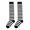 Classic black and white striped over-the-knee socks with solid knit cuffs and toes - One Size (7-12Y) / Black and White Thin Stripes