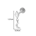 Silver titanium cartilage stud with zircon inlay and dangling moon charm, 1.31cm length - Rhombus Stud with Crescent Moon Charm (T2536-2# Silver)