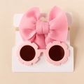 Set fascia con fiocco rosa e occhiali da sole a fiore per neonata su cartoncino - Fiocco Rosa Chiaro Con Occhiali a Fiore Rosa Chiaro (7)
