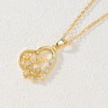 Golden heart pendant necklace with Mama lettering, butterfly decor, and zircons - Heart Mam Letter/Butterfly/Clear Zirconia