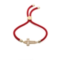 Bracciale a corda rossa intrecciata con ciondolo a croce dorata e zirconi scintillanti - B0103+Corda Rossa