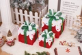 Three-piece red Christmas gift box set with green glitter ribbons and colorful pompoms - Pure Red Snow-melt Hairball Christmas Gift Box