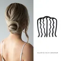 Upgraded small black wave hair pin for bun hairstyles with minimalist resin U-shape design - Iron / 7-Teeth Style - Small (Black)