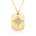 Detail of gold rectangle pendant necklace with starburst motif and micro-set crystals - Starburst Tag Style (c489)