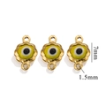 Golden flower-shaped 18K plated evil eye jewelry link charms with 7mm height and lime green enamel - Double Hole / Gold-Yellow