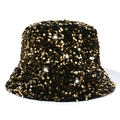 Cappello alla pescatora nero alla moda con paillettes dorate luccicanti per un look trendy - M (56-58cm) / Oro
