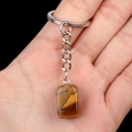 Llavero de piedra ojo de tigre rectangular con texturas naturales en marrón y amarillo - Ojo de tigre