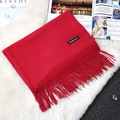 Classic bright red cashmere winter scarf with fringes and authentic material tag - Wine Red