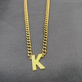 18K gold plated Cuban link chain necklace with a large polished capital letter K pendant - Letter K / Gold