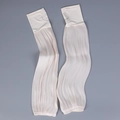 Detail view of cream white pleated sun protection arm sleeves with thumb hole design - M / Beige