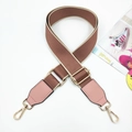 Detail view of adjustable pink and brown canvas strap with golden metal clasps - Nude Pink & Pink