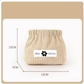 Detailed view of beige corduroy pouch with dimensions 12cm x 13cm and Free Travel label - With Label / Apricot