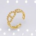 Gold open adjustable stainless steel ring featuring an infinity bead pattern design - b14 Crown Abstract Geometric / Gold