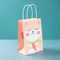Pink cartoon gift bag with cute animal motif and white rope handles for kid parties - Cat Fish