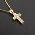 Cross necklace in golden finish with micro-pave zircons on a dark textured background - Shining Cross Style (NF03-6)