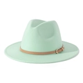 Close-up of mint green fedora hat featuring a brown leather belt with gold buckle detail - M(56-58cm) / Mint Green + Light Khaki Belt