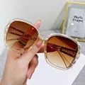 Fashionable oversized champagne square sunglasses with gradient brown lenses and texture - Transparent Tea