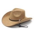 Classic khaki faux suede cowboy hat with vintage buckle and adjustable chin strap - M(56-58cm) / Camel