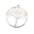 Macro detail of Tree of Life pendant featuring silver wire wrap and clear quartz stones - 3cm / Silver & White Crystal