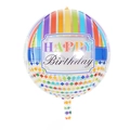 22-inch 4D round foil balloon with rainbow stripes and Happy Birthday text - 4D Stripe Birthday