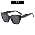 Fashionable C1 black polygonal sunglasses with dark grey lenses and geometric temples - Black Frame Grey Lens