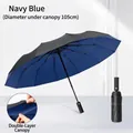 Automatic navy blue 105cm double-layer folding umbrella with windproof construction - Navy Blue Inner