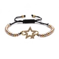 Adjustable tricolor bead bracelet with star-shaped cubic zirconia charm on black cord - CB0312DL + Mixed Color Bead Chain / Three-color Mix (Gold/Silver/Rose Gold)