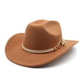 Classic tan felt western cowboy hat with decorative beige band and horseshoe buckle - M (56-58cm) / Khaki