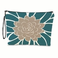 Kosmetiktasche aus Leinen mit blaugrünem Blumenmuster, Reißverschluss und Handschlaufe - Mit Handschlaufe / Großes Sukkulenten-Blumenmuster