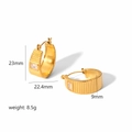 18K gold plated ribbed hoop earrings with square zircon stones and striped texture finish - Golden Ribbed Square Zircon Style (TE6173)