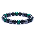Green tiger eye and obsidian beaded bracelet with metallic hematite stones for men and women - Green Tiger Eye & Hematite Elastic Style (Style-08)