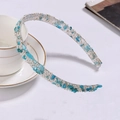 Close-up of headband with white pearls and blue turquoise stones on white background - Blue Headband