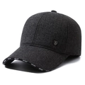 Men's winter warm baseball cap with ear flaps in dark grey textured fabric with sport logo - M Label Grey